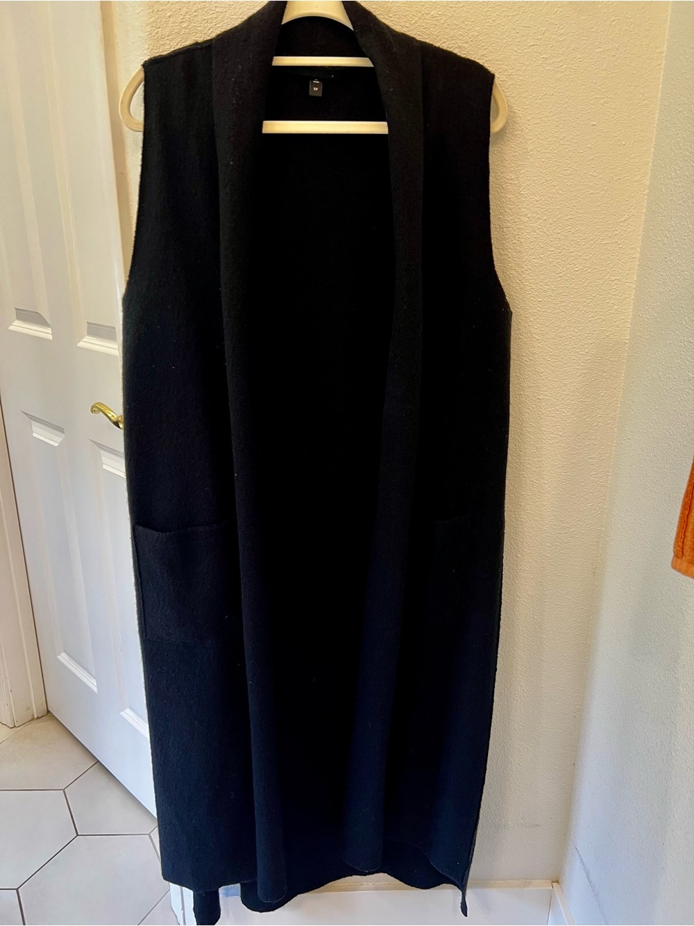 Eileen Fisher Long Black Sleeveless Wool Vest/Cardigan